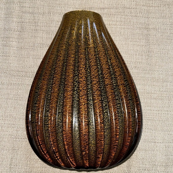 Sasaki Italian Crystal Vase Hand Crafted Marea 11” Tear Drop Ribbed Tiger’s Eye - Picture 1 of 17